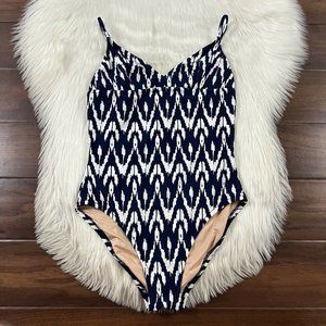 J. Crew Navy and White Ikat One-Piece Swimsuit